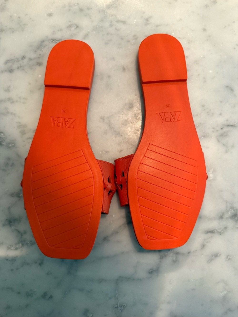 Zara Orange Leather Slide Sandals with Woven Strap - Picture 2 of 2